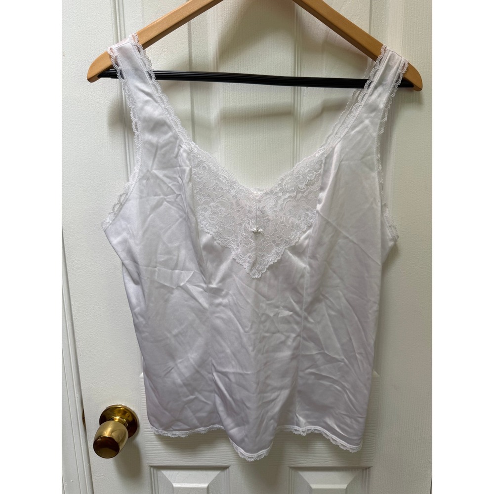 Vintage Sears White Lace Camisole Womens 38 Antron III Nylon Coquette USA